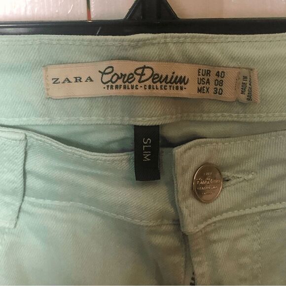 Zara Core Denim Trafaluc Collection Womens Slim Skinny Jeans Green Size 8 - Picture 6 of 9